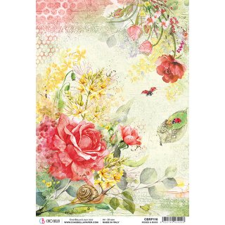 Ciao Bella A4 Rice Paper - Rose & Bugs