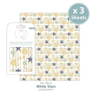 Craft Consortium Decoupage Papers - White Stars