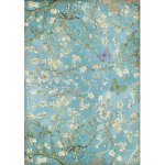 Stamperia Rice Paper A4 - Atelier Blossom Blue Background with Butterfly