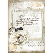 Stamperia Rice Paper A4 - Romantic Journal Manuscript And Clock