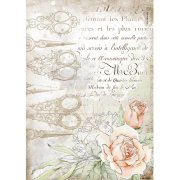 Stamperia Rice Paper A4 - Romantic Threads Scissors And Roses