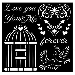 Stamperia 18x18cm Thick Stencil - You and Me Love Me